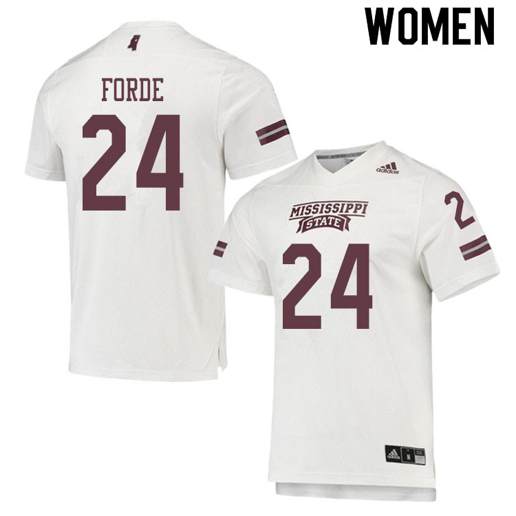 Women #24 Christian Forde Mississippi State Bulldogs College Football Jerseys Sale-White